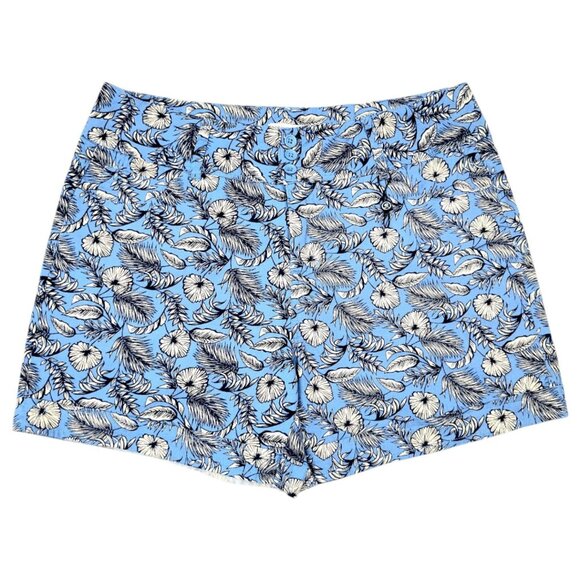 Womens 14 Comfy Royalty Fan Leaf Design HighRise 3-Button Short with Banded Hem - Picture 4 of 11